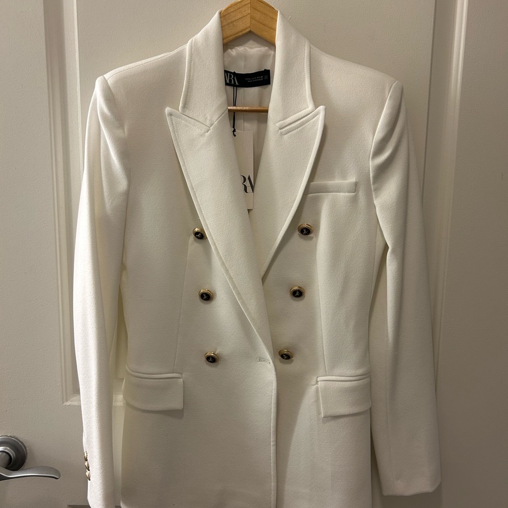 Zara White Double Breasted Women’s Blazer | Size: S